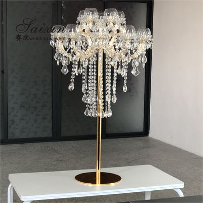ZT-325G Latest Design Gold Crystal Candelabra Wedding Table Decoration Centerpiece For 15 Arms