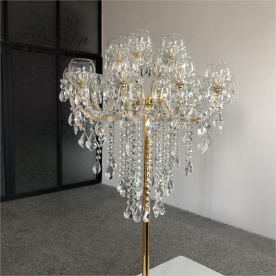 ZT-325G Latest Design Gold Crystal Candelabra Wedding Table Decoration Centerpiece For 15 Arms