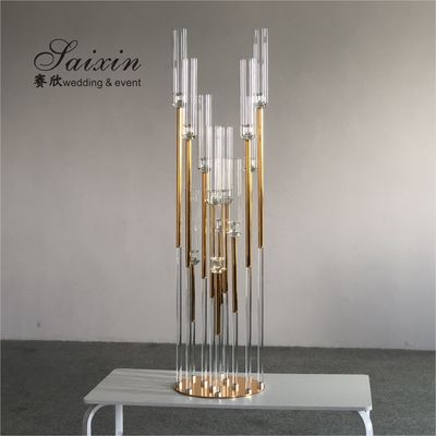 New Design Crystal Candelabra 12 Arms Tall Wedding Decoration Gold Wedding Centerpiece Candelabra