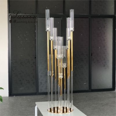 New Design Crystal Candelabra 12 Arms Tall Wedding Decoration Gold Wedding Centerpiece Candelabra