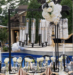 ZT-405B Saixin New Pentagon Black Metal Frame With Hanging Chandelier Candle Holder For Wedding Decoration