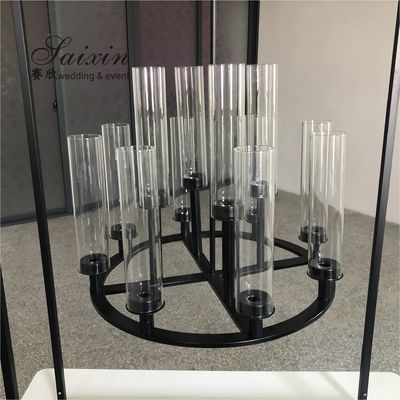 Saixin custom  black metal frame with hanging chandelier candle holder for wedding tables centerpiece