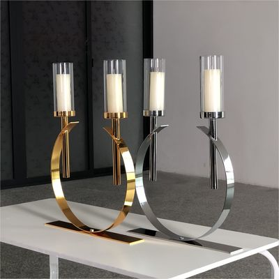 Factory new design  wedding decor gold silver circle metal 2 arms candle holders