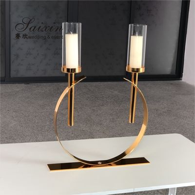 Factory new design  wedding decor gold silver circle metal 2 arms candle holders