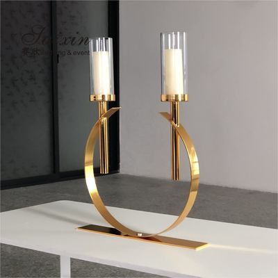 Factory new design  wedding decor gold silver circle metal 2 arms candle holders