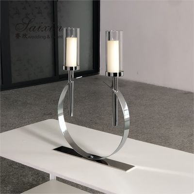 Factory new design  wedding decor gold silver circle metal 2 arms candle holders