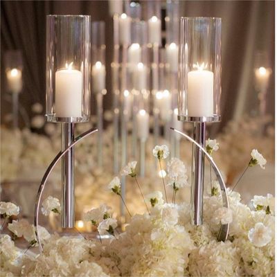 Factory new design  wedding decor gold silver circle metal 2 arms candle holders