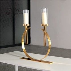 Factory new design  wedding decor gold silver circle metal 2 arms candle holders