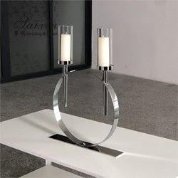 Factory new design  wedding decor gold silver circle metal 2 arms candle holders