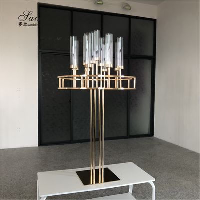 ZT-563 Luxury 13 arms candle holders with gold flower stands for wedding table centerpieces