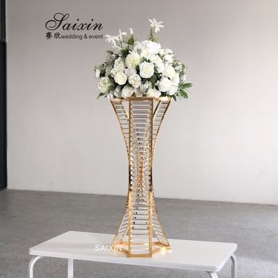 ZT-538G  2022 New Flower metal gold triangle crystal decor flower stand support decor