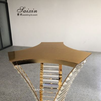 ZT-538G  2022 New Flower metal gold triangle crystal decor flower stand support decor