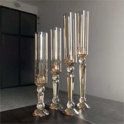 Gold Crystal Candle Holder Set Candlestick A Set Of 4 Pieces Champagne 55cm