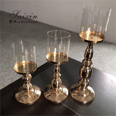 Three Piece Golden Tall Metal Candle Holders Set Candlesticks Small 45CM