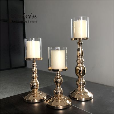 Three Piece Golden Tall Metal Candle Holders Set Candlesticks Small 45CM