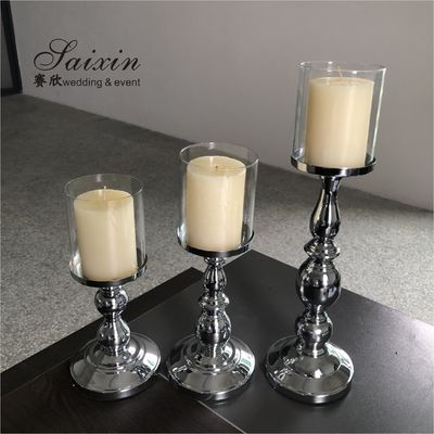 Three Piece Golden Tall Metal Candle Holders Set Candlesticks Small 45CM