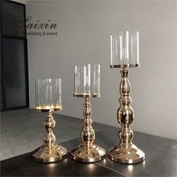 Three Piece Golden Tall Metal Candle Holders Set Candlesticks Small 45CM