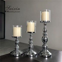 Three Piece Golden Tall Metal Candle Holders Set Candlesticks Small 45CM