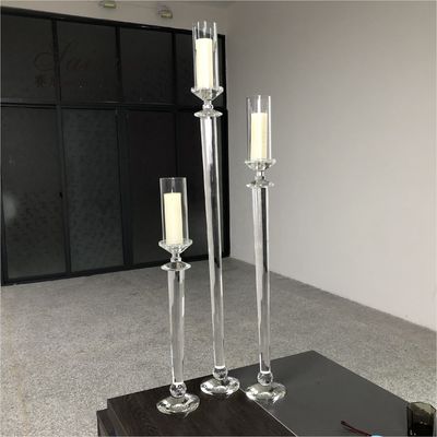 Small Crystal Glass Candle Holder Luxury Event Table Decoration Long Pole 115CM