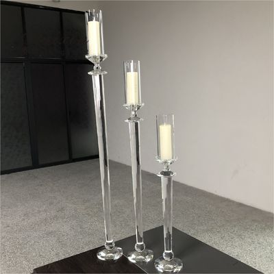 Small Crystal Glass Candle Holder Luxury Event Table Decoration Long Pole 115CM
