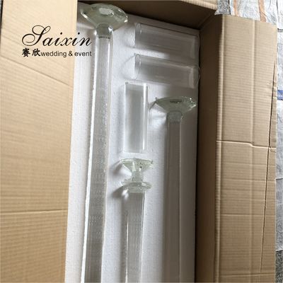 Small Crystal Glass Candle Holder Luxury Event Table Decoration Long Pole 115CM