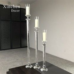 Small Crystal Glass Candle Holder Luxury Event Table Decoration Long Pole 115CM