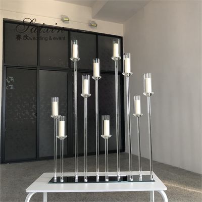 ZT-323H Hot sale luxury event decor centerpieces long base 10 holder crystal candlesticks