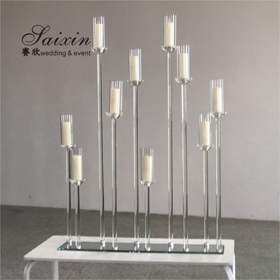 ZT-323H Hot sale luxury event decor centerpieces long base 10 holder crystal candlesticks