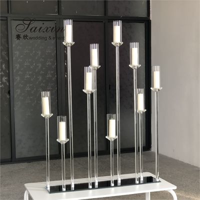 ZT-323H Hot sale luxury event decor centerpieces long base 10 holder crystal candlesticks