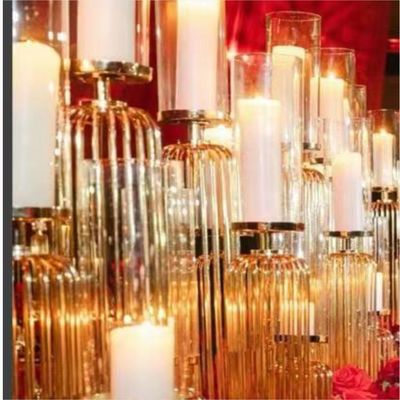 Gold Wedding Candle Holders For Wedding Tables Set 3 Pcs Golden Lamp Metal Steel Wire Candelabra