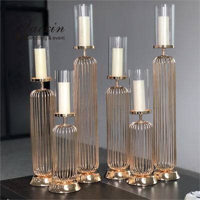 Gold Wedding Candle Holders For Wedding Tables Set 3 Pcs Golden Lamp Metal Steel Wire Candelabra