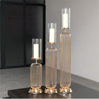 Gold Wedding Candle Holders For Wedding Tables Set 3 Pcs Golden Lamp Metal Steel Wire Candelabra