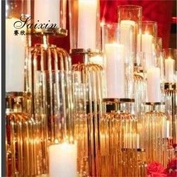 Gold Wedding Candle Holders For Wedding Tables Set 3 Pcs Golden Lamp Metal Steel Wire Candelabra
