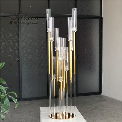 Antique Metal And Crystal Candelabra Floor Clear Crystal Splicing 12 Pole Holder Tall
