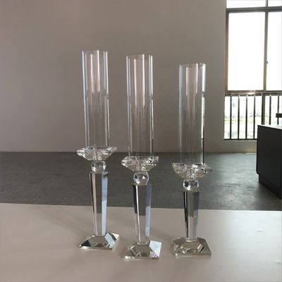 Silver Black 3 Piece Candle Holder Set Centerpiece Crystal Candlestick 20cm