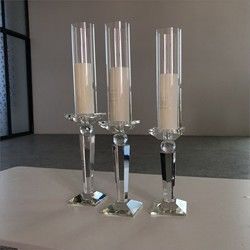 Silver Black 3 Piece Candle Holder Set Centerpiece Crystal Candlestick 20cm