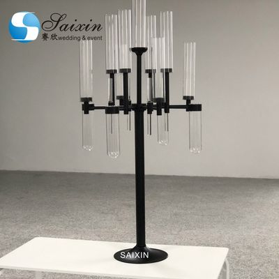 Modern  Silver Gold Black Metal And Crystal Candelabra Glass Candle Holder 90CM
