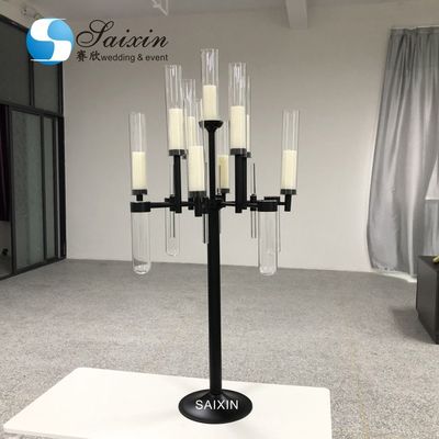 Modern  Silver Gold Black Metal And Crystal Candelabra Glass Candle Holder 90CM