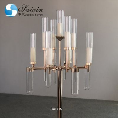 Modern  Silver Gold Black Metal And Crystal Candelabra Glass Candle Holder 90CM