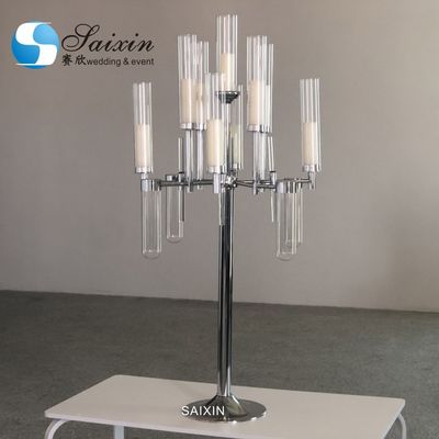 Modern  Silver Gold Black Metal And Crystal Candelabra Glass Candle Holder 90CM