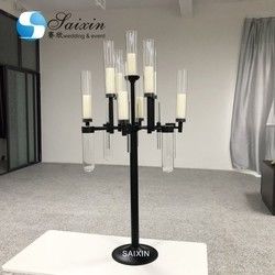 Modern  Silver Gold Black Metal And Crystal Candelabra Glass Candle Holder 90CM