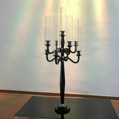 9 Arm Crystal Candelabra Black Candle Stand Wedding Table Centerpieces
