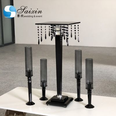 Black Metal Pillar Candle Holders Crystal Set Of 4 6 Decorative Wedding Table Decoration