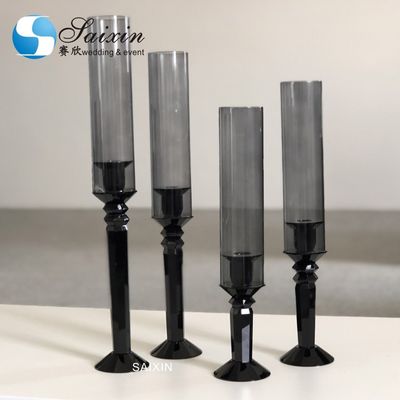 Black Metal Pillar Candle Holders Crystal Set Of 4 6 Decorative Wedding Table Decoration