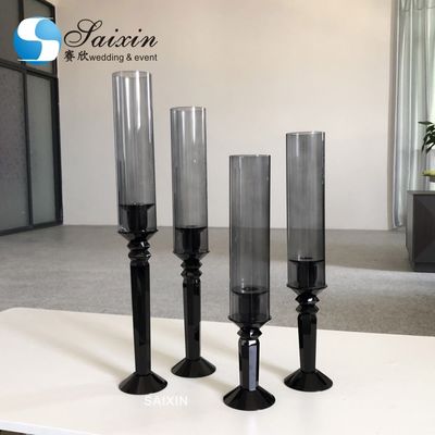 Black Metal Pillar Candle Holders Crystal Set Of 4 6 Decorative Wedding Table Decoration