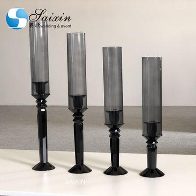 Black Metal Pillar Candle Holders Crystal Set Of 4 6 Decorative Wedding Table Decoration