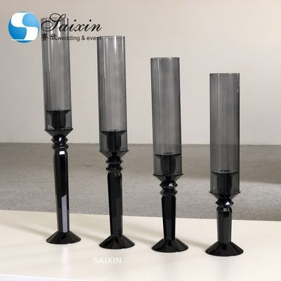 Black Metal Pillar Candle Holders Crystal Set Of 4 6 Decorative Wedding Table Decoration