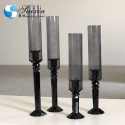 Black Metal Pillar Candle Holders Crystal Set Of 4 6 Decorative Wedding Table Decoration