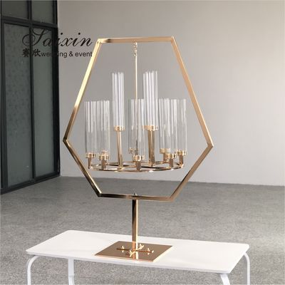 Silver Hanging Metal And Crystal Candelabra Hexagon Frame Stand 12 Arms