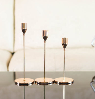 Wholesale simple 3 piece set rose gold metal candlestick holder for home wedding decoration
